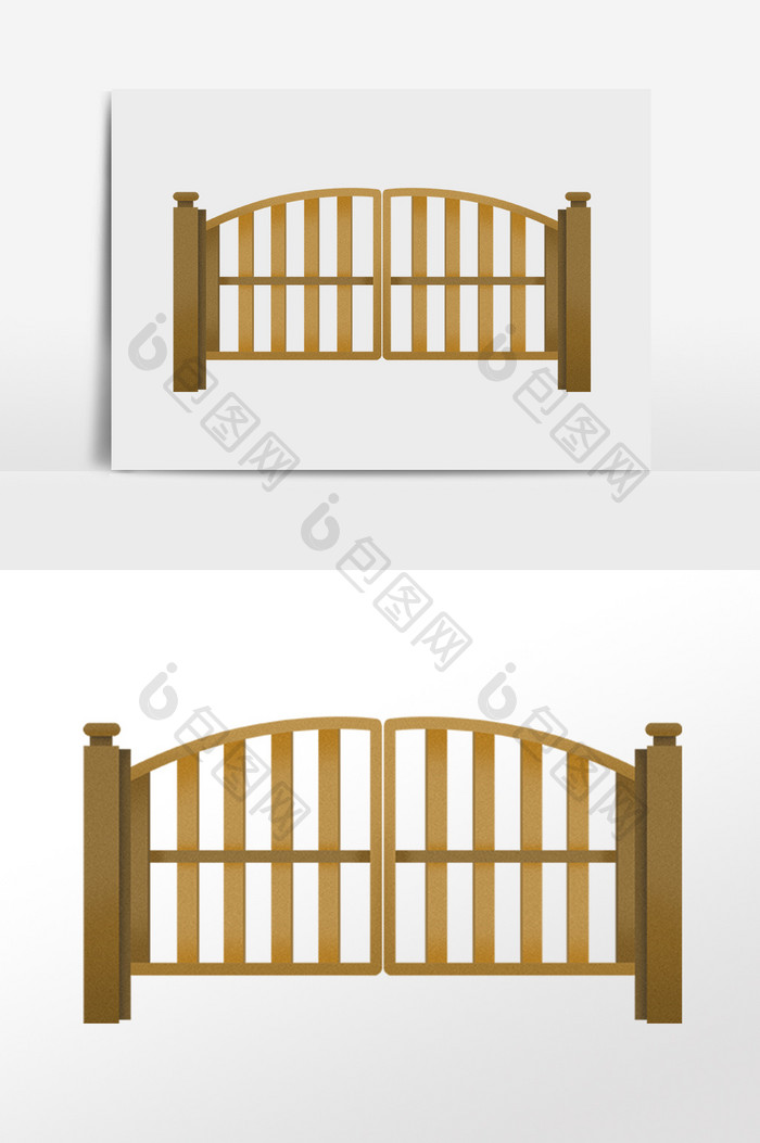 手绘木质门栏杆围栏栅栏插画
