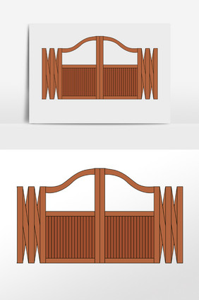 手绘木质门花园围栏栅栏插画