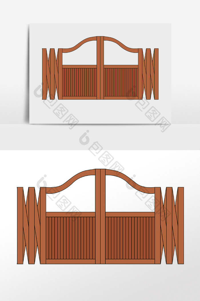 手绘木质门花园围栏栅栏插画