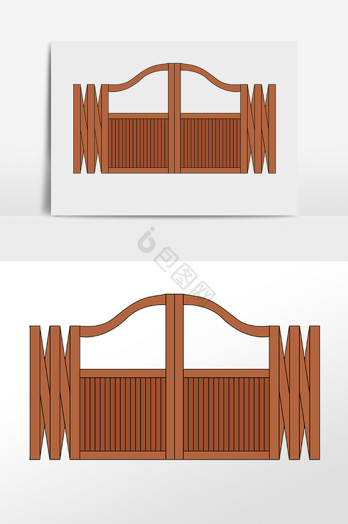 木质门花园围栏栅栏插画图片