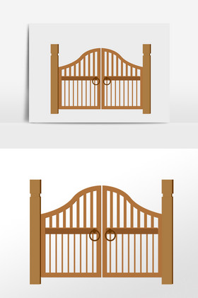 木质花园围栏门栅栏插画图片