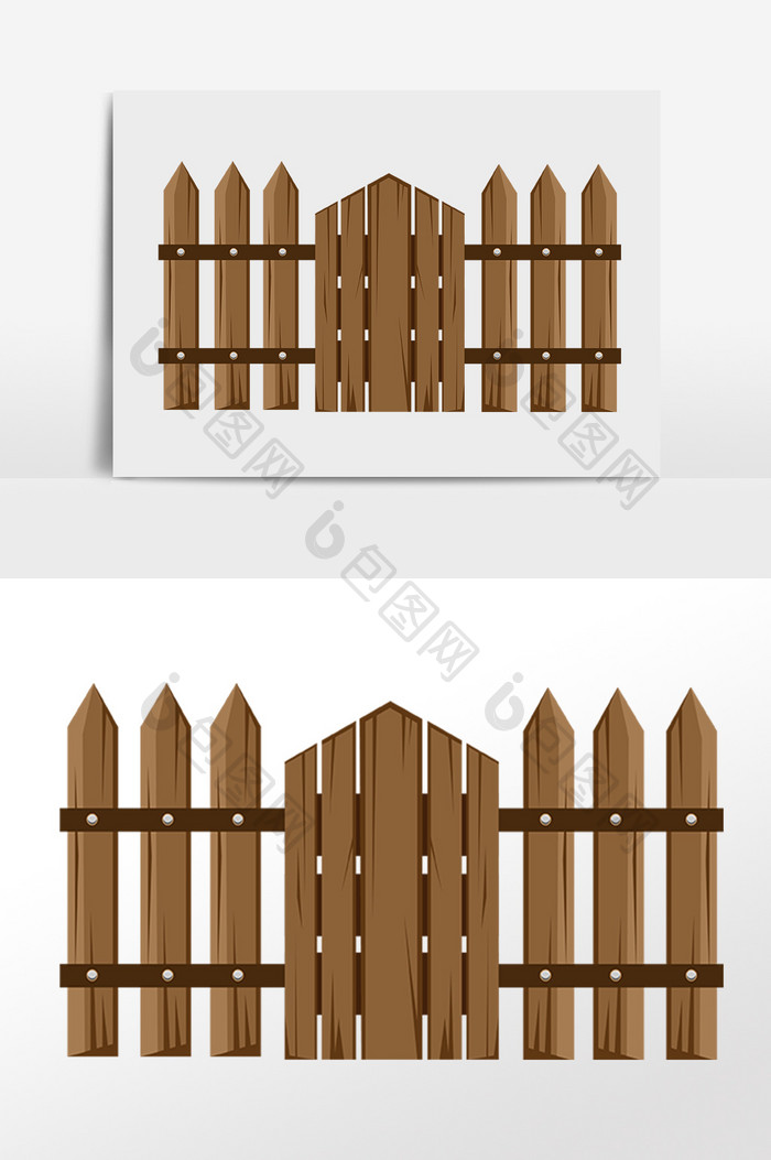 手绘木质花园围栏栅栏插画