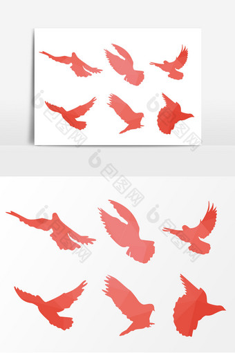 红色和平鸽剪影元素图片