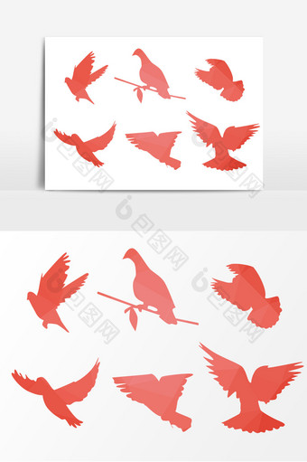 红色多边形卡通鸽子剪影元素图片