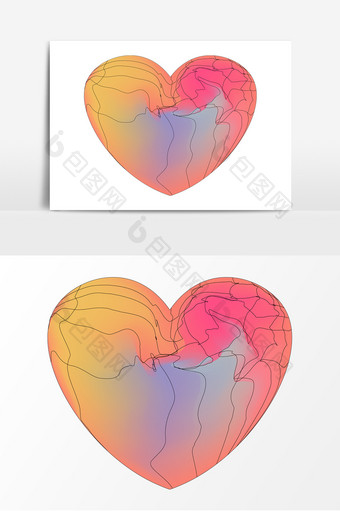 流体渐变爱心元素线描爱心元素流动矢量AI图片