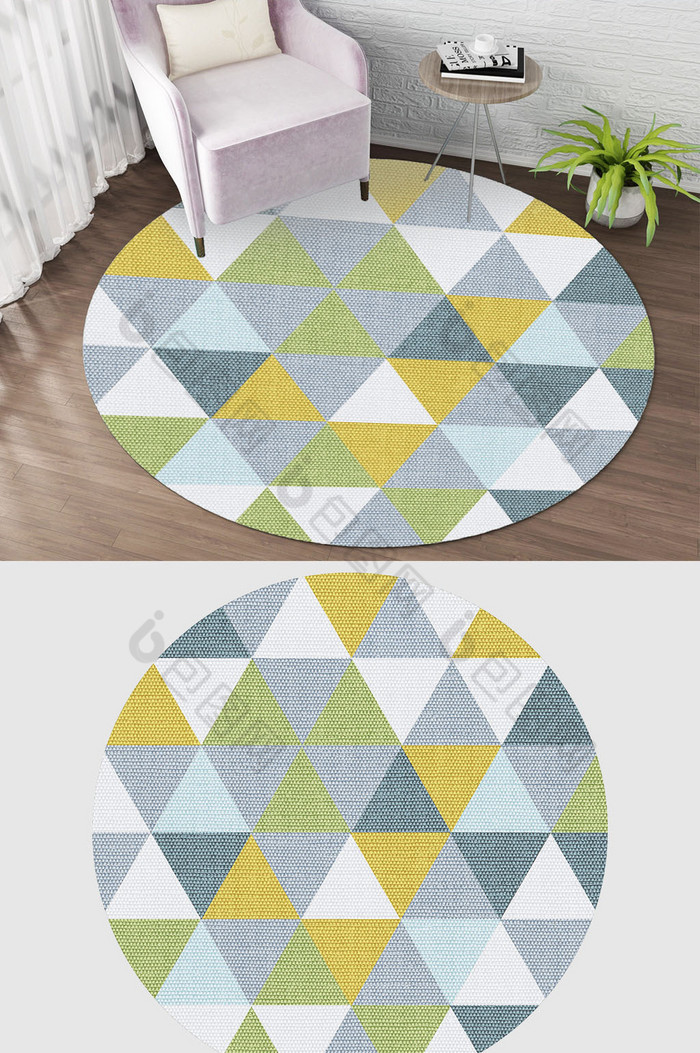 现代北欧简约抽象几何色块圆形地毯图案