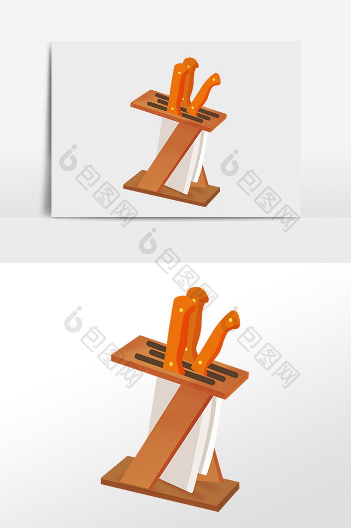 手绘厨房厨具用品刀子架插画