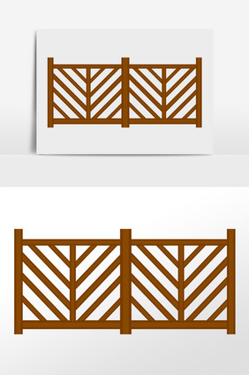 手绘木质围栏别墅小区栅栏插画