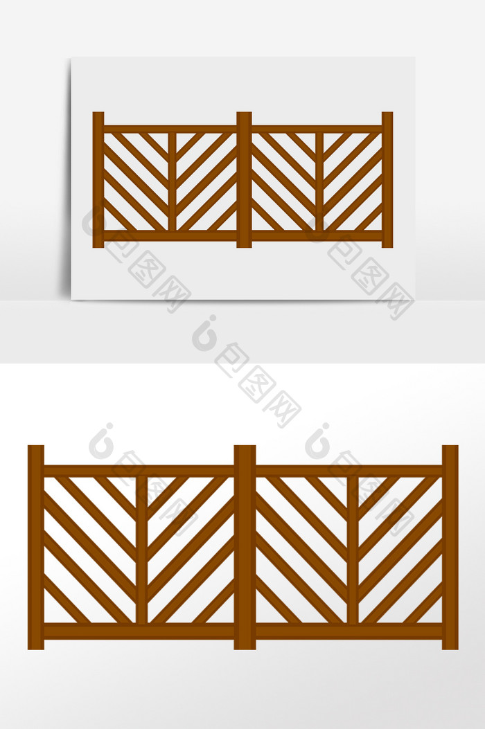 手绘木质围栏别墅小区栅栏插画