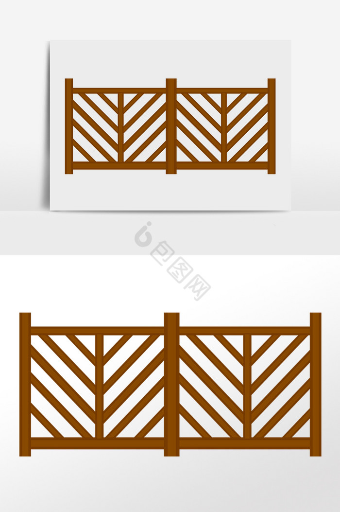 木质围栏别墅小区栅栏插画图片
