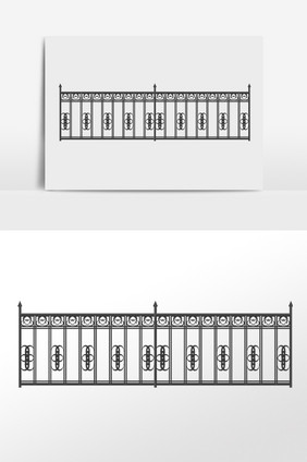 手绘铁围栏住房小区栅栏插画