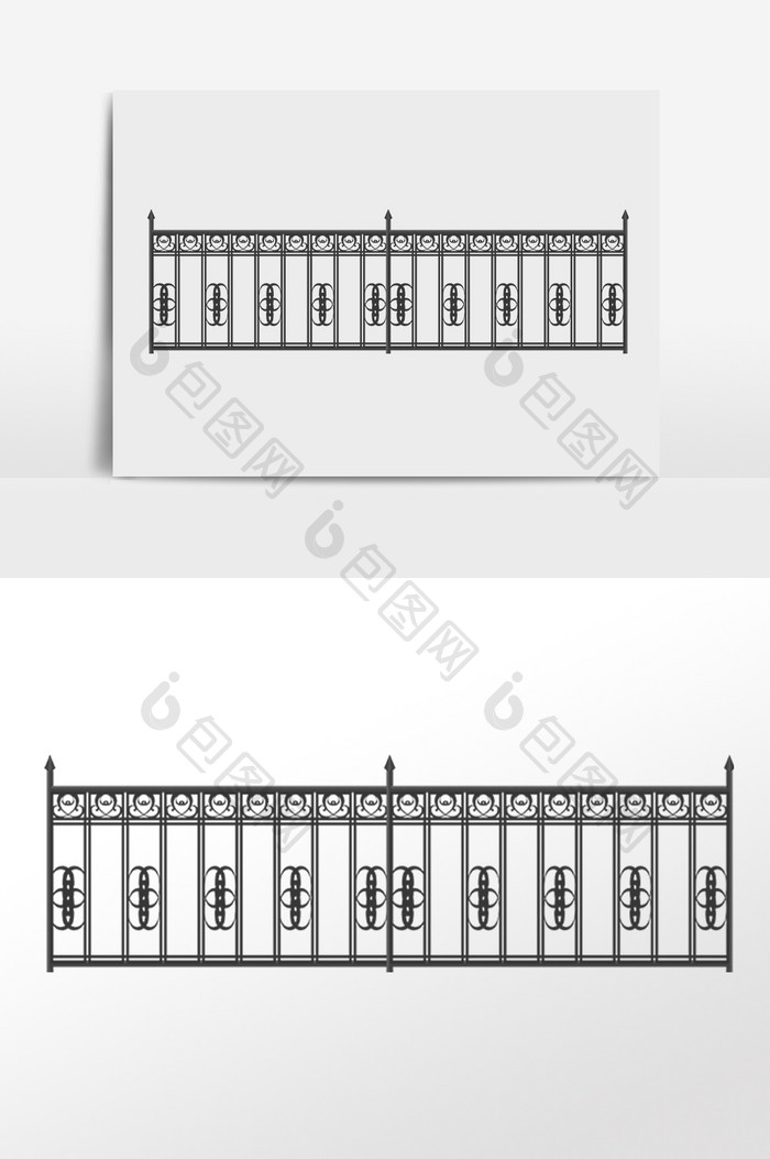 手绘铁围栏住房小区栅栏插画