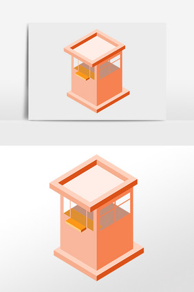 手绘2.5D建筑立体小吃店建筑插画