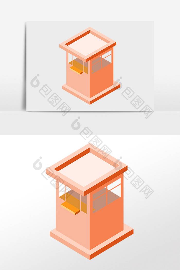 手绘2.5D建筑立体小吃店建筑插画