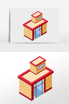 手绘2.5D建筑立体商店建筑插画