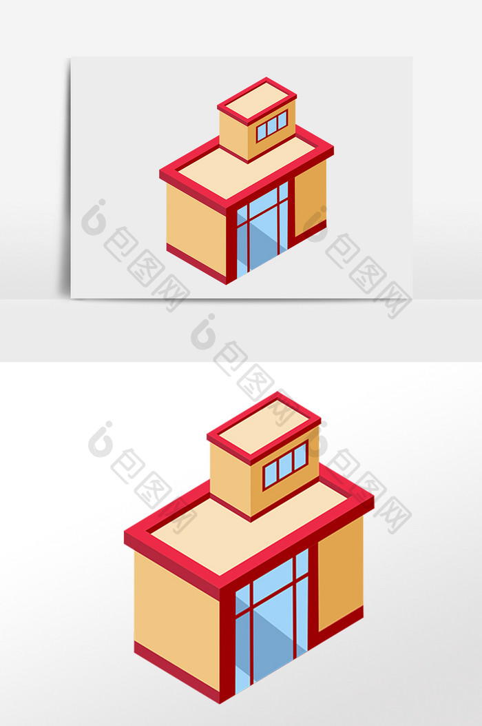 手绘2.5D建筑立体商店建筑插画