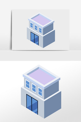 手绘2.5D建筑立体居住楼建筑插画