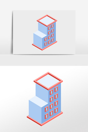 手绘2.5D建筑立体楼建筑插画