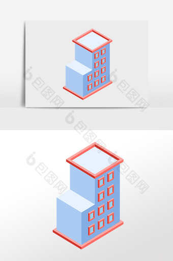 手绘2.5D建筑立体楼建筑插画图片