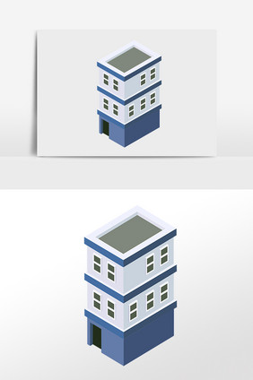 手绘2.5D建筑立体小楼建筑插画