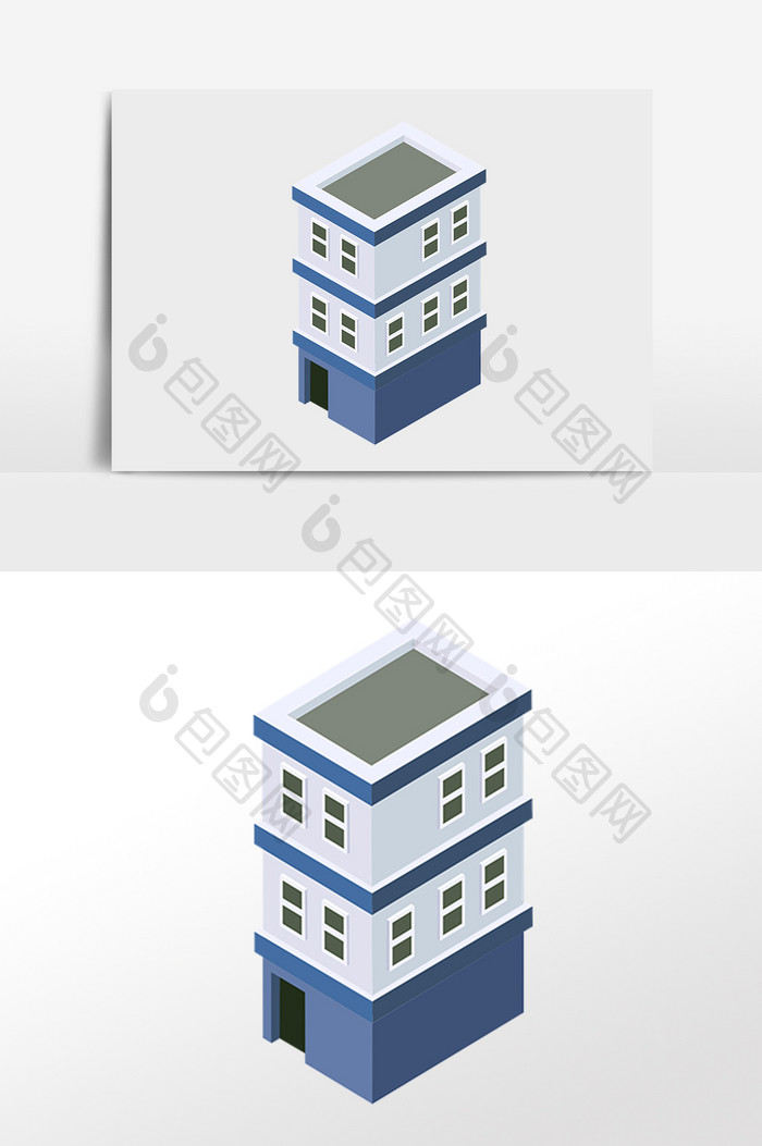 手绘2.5D建筑立体小楼建筑插画