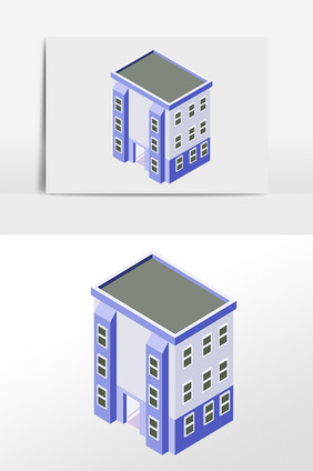 手绘2.5D建筑立体教学楼插画