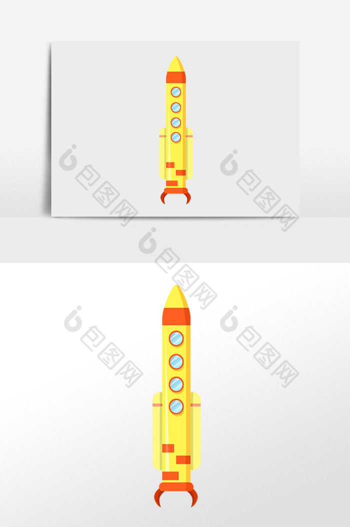 手绘航天日太空飞翔黄色火箭插画