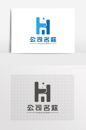 科技字母H蓝色LOGO建筑标志