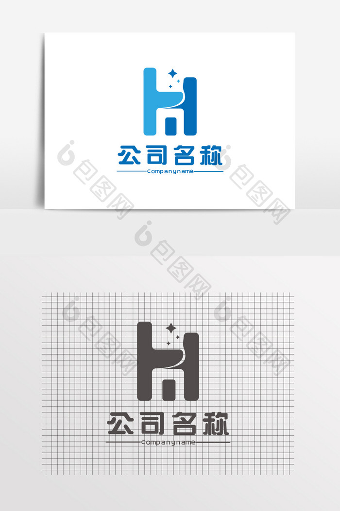 科技字母H蓝色LOGO建筑标志