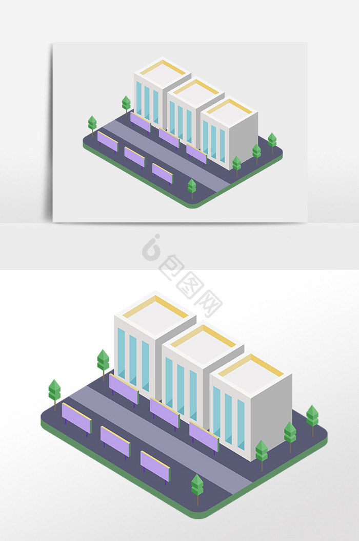 25D建筑办公大厦建筑插画图片