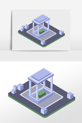 手绘2.5D建筑简约立体建筑插画