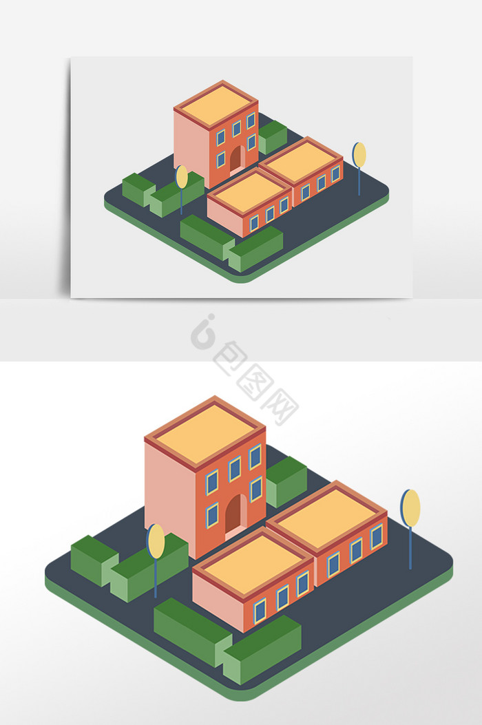 25D建筑住房建筑插画图片