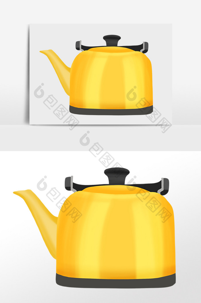 手绘厨房厨具黄色烧水壶插画