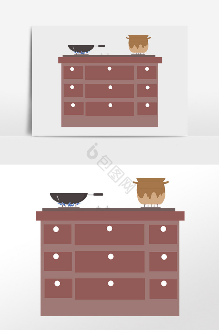 厨房厨具橱柜锅具插画图片