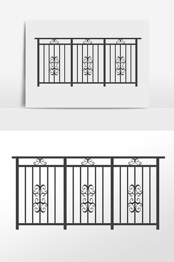 手绘庭院铁栅栏装饰围栏插画图片下载