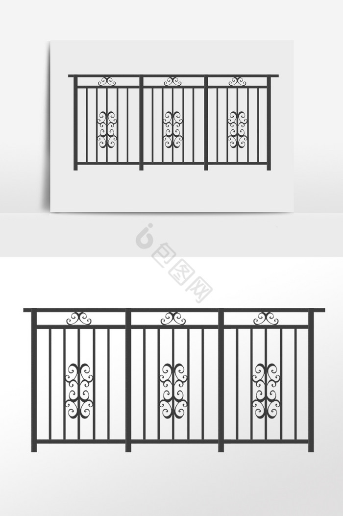 庭院铁栅栏装饰围栏插画图片
