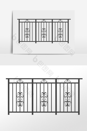 手绘庭院铁栅栏装饰围栏插画图片