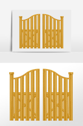 手绘花园木栏门围栏插画