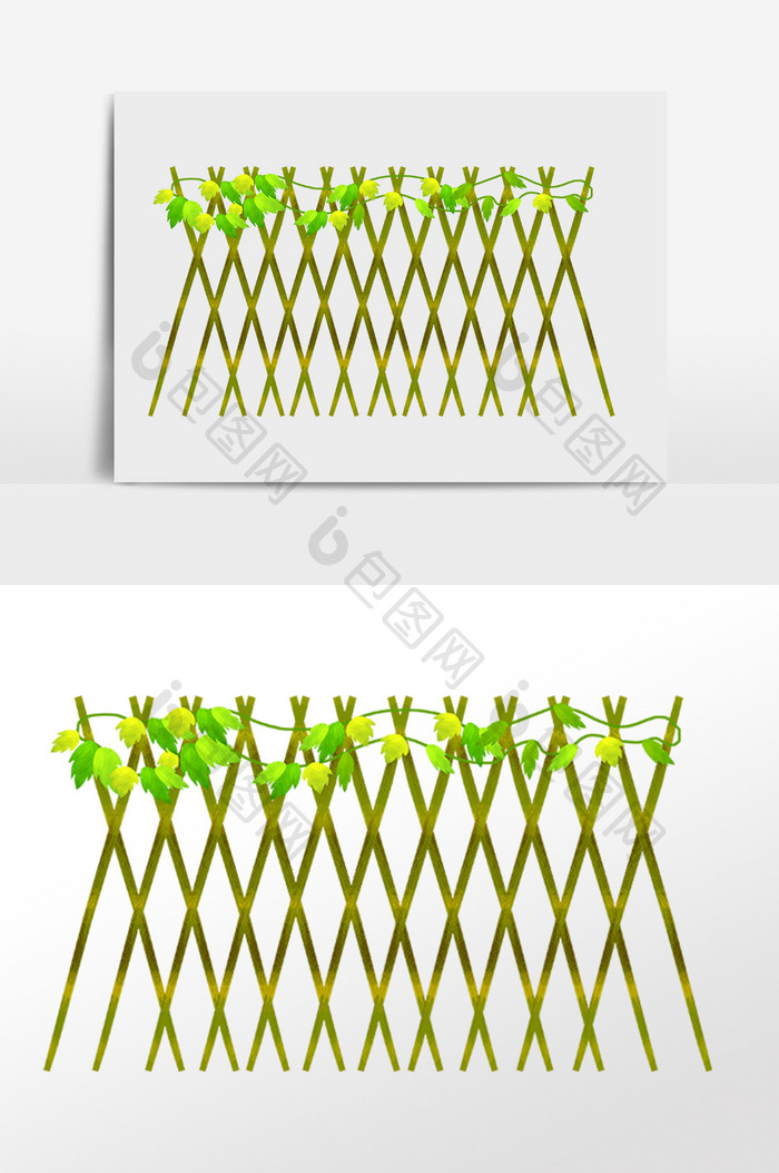 手绘花园栏杆菱形木栏围栏插画