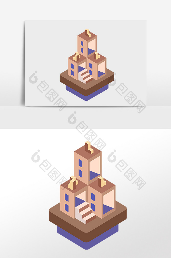 手绘2.5D建筑欧式立体建筑插画