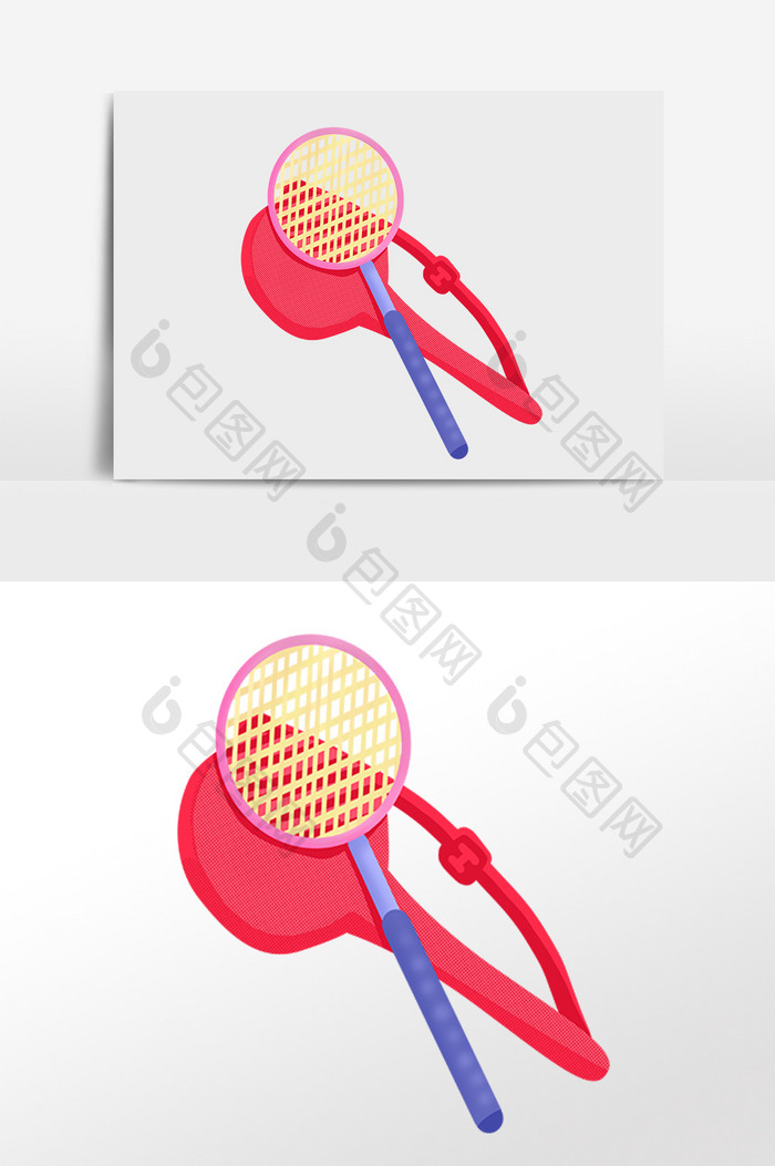 手绘运动健身器械球拍插画