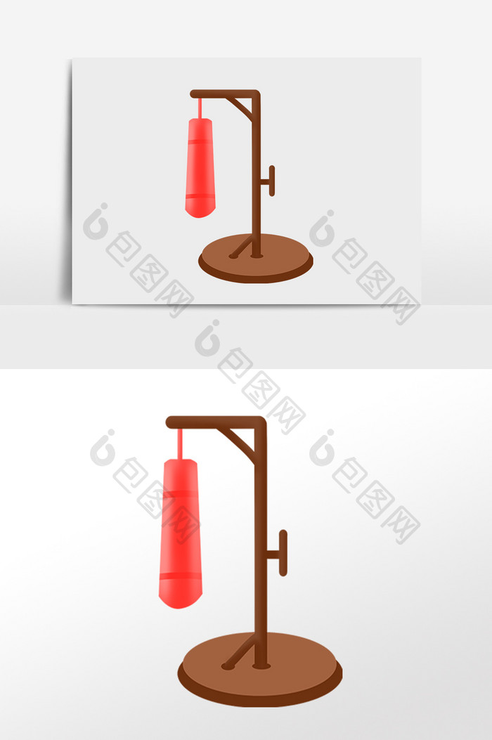 手绘运动健身器械拳击沙袋插画