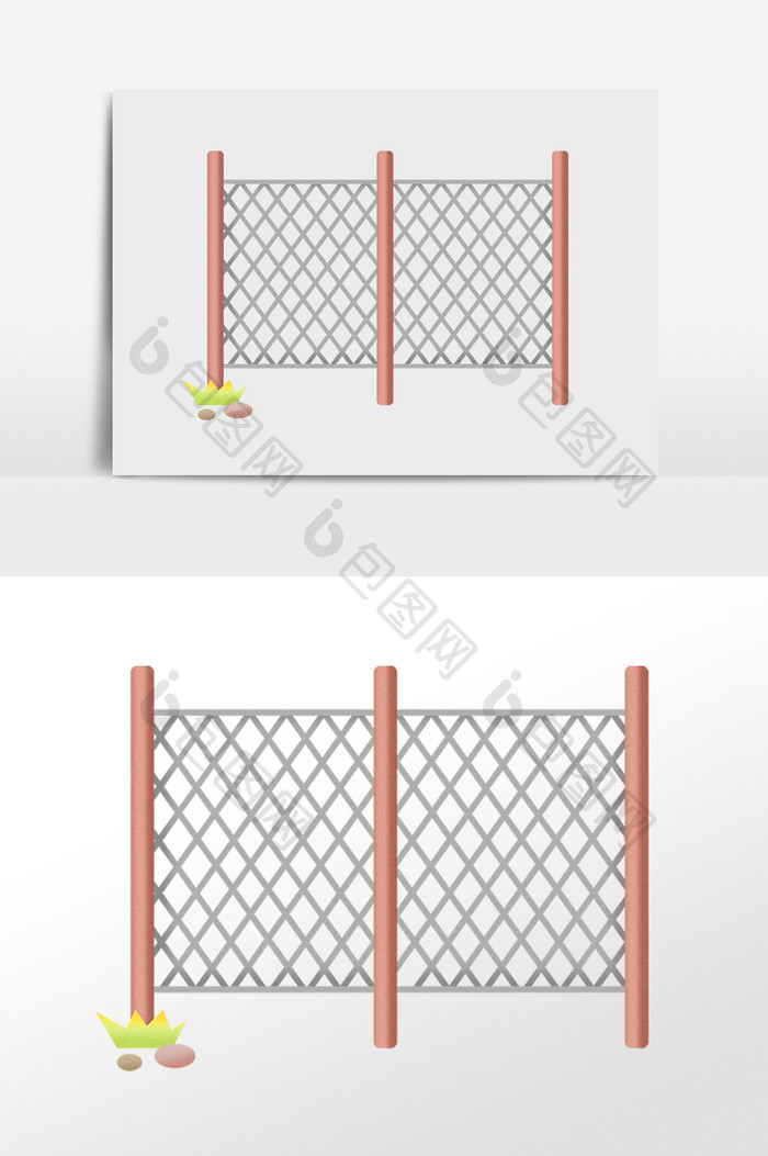 手绘木质镂空围栏栅栏插画