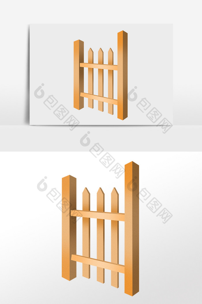手绘木质花园木围栏栅栏插画