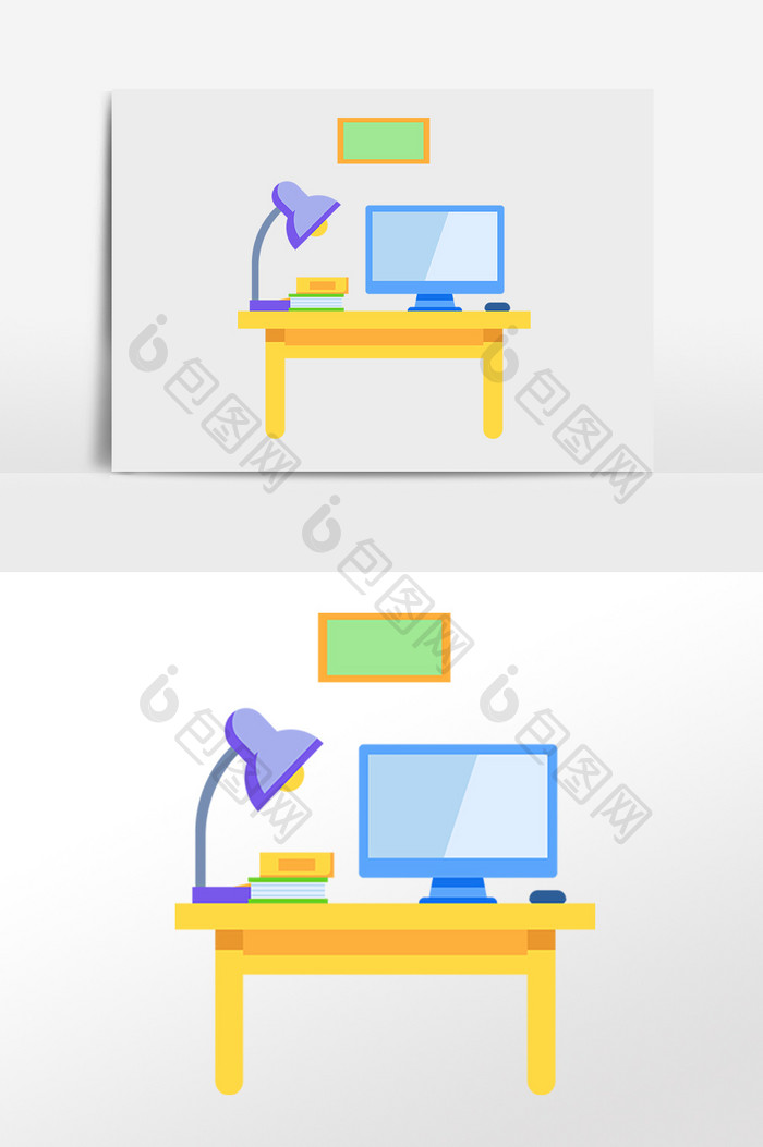 手绘教育学习用品书籍桌子插画