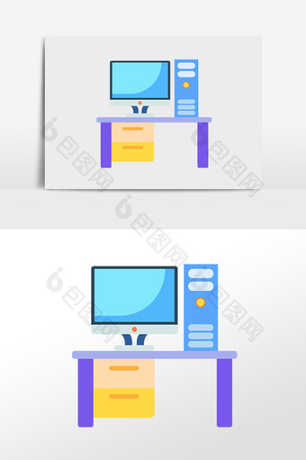 手绘教育学习用品电脑桌插画图片