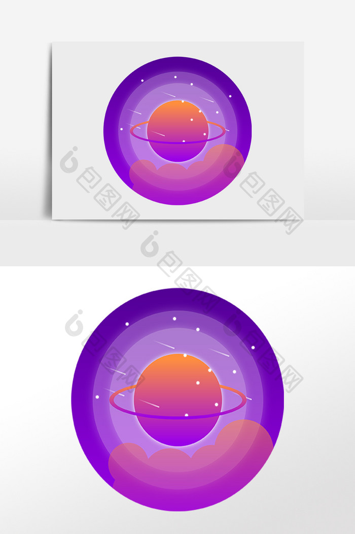 手绘微光渐变星球月球装饰图插画