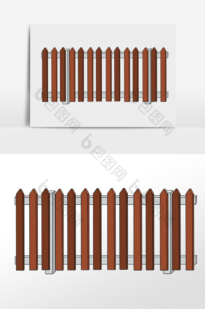 园林木质围栏栅栏插画图片图片