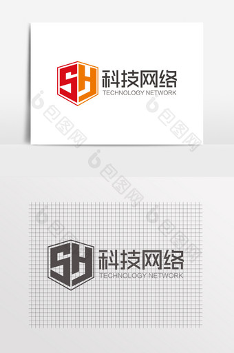 SH字母科技盾牌网络LOGO图片