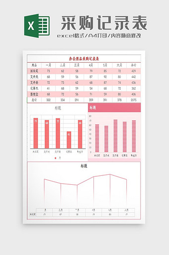 自动生成办公用品采购记录表Excel模板图片